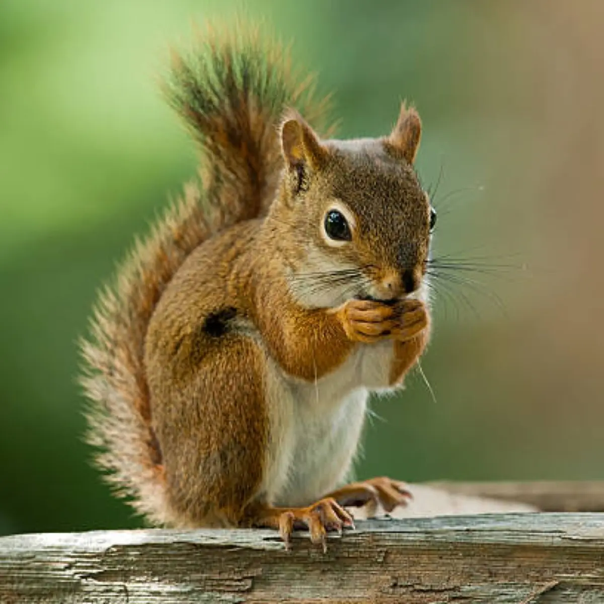Red squirrel perched on a log